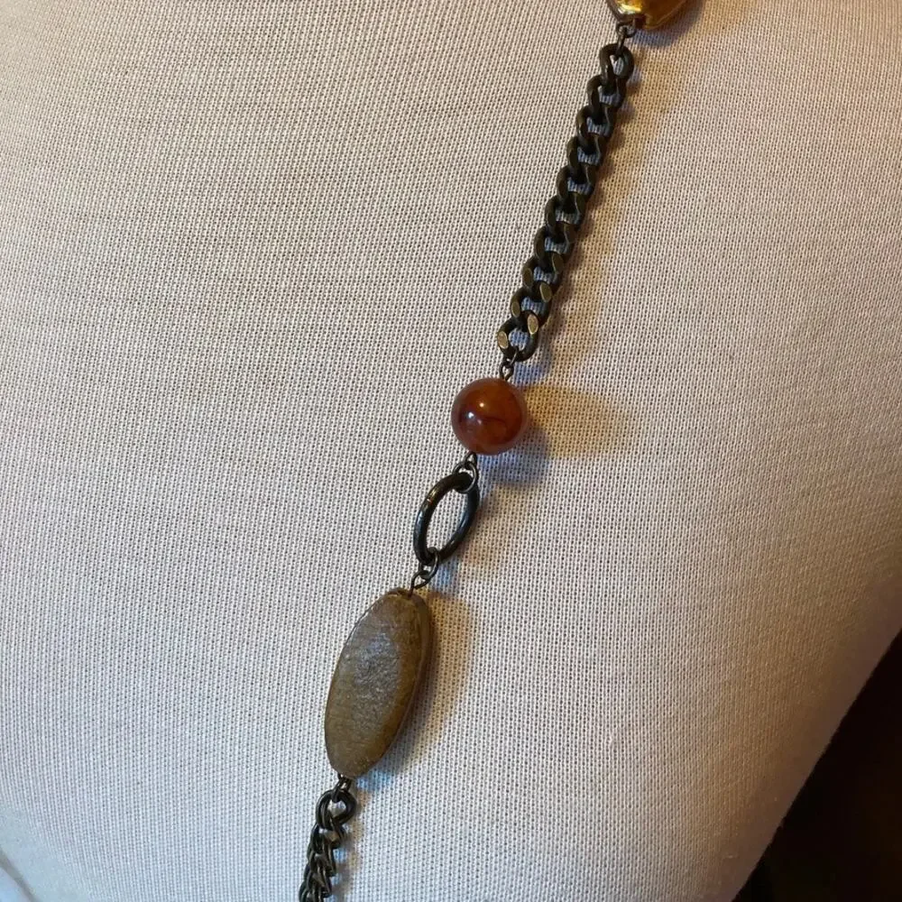 Brass- and earth-tone chunky statement necklace